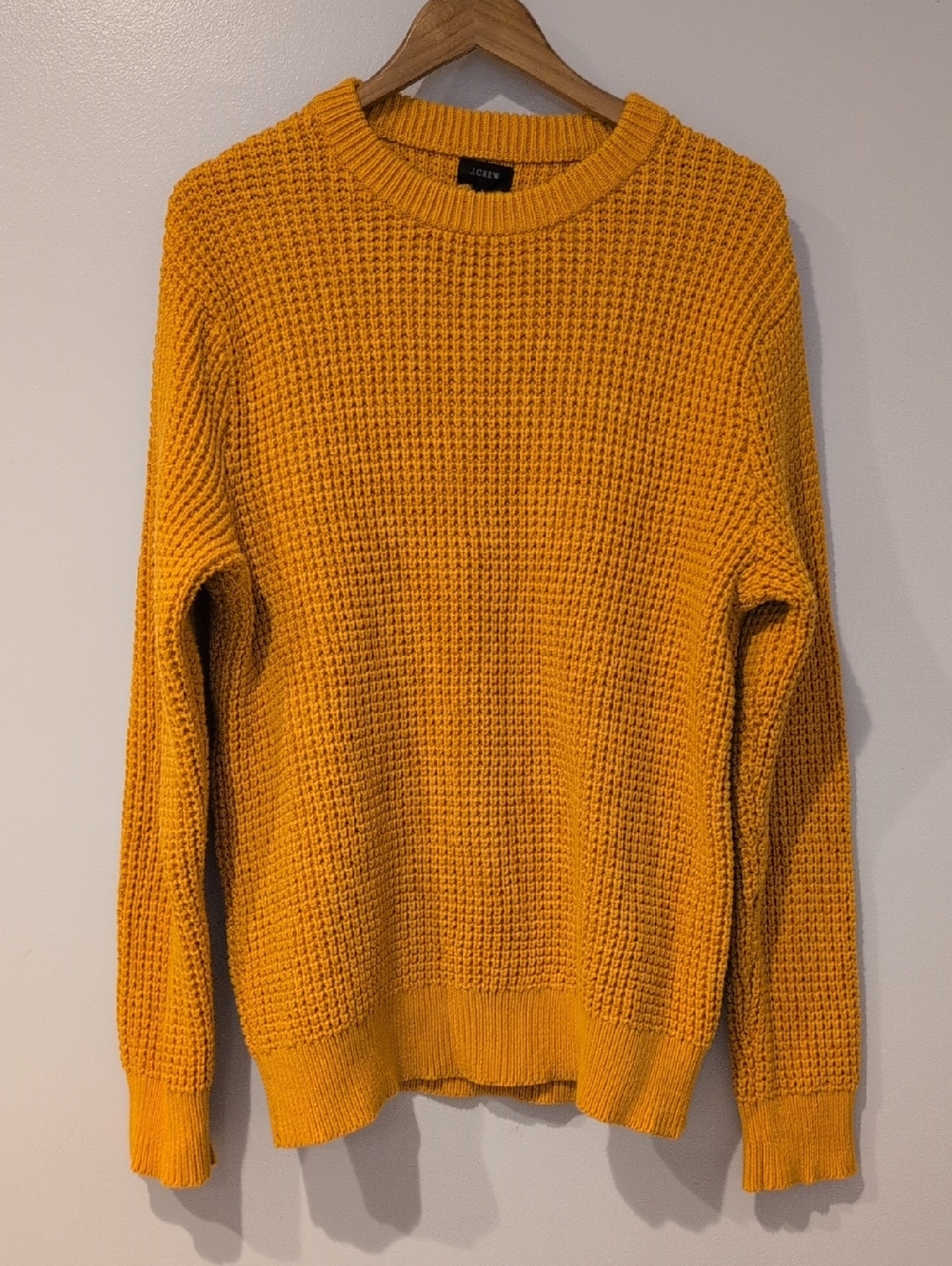 J. Crew Bright Yellow Orange Waffle Knit Cotton Sweater Size Large